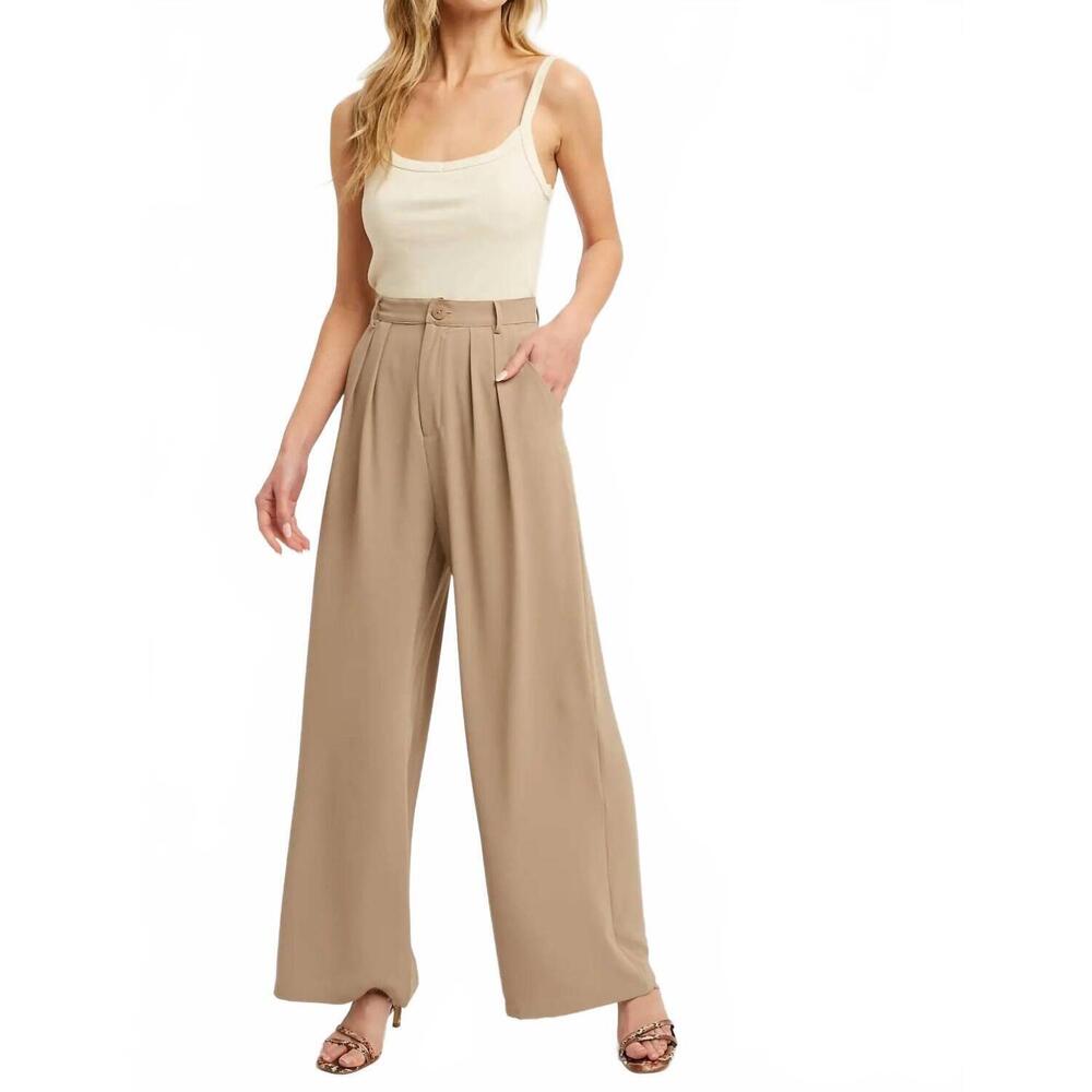NEW BLUIVY pintuck wide leg pants in mushroom
